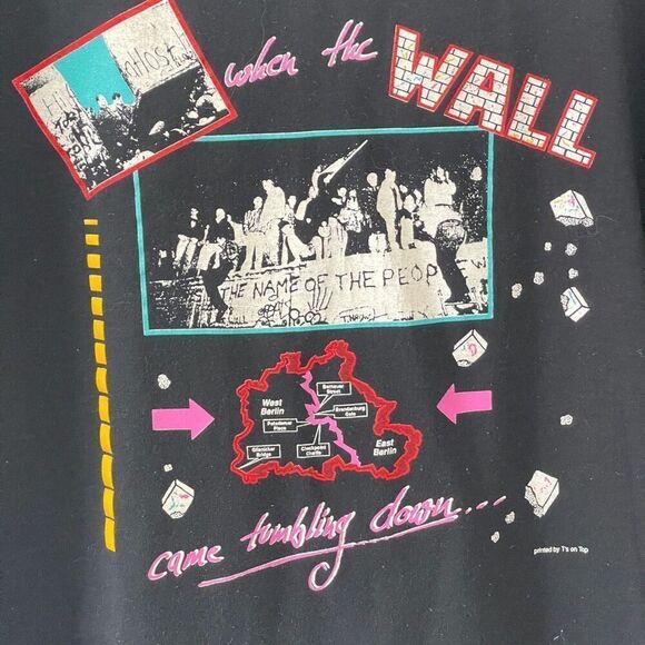 Jerzees Men's Vintage When The Wall Graphic Print Short Sleeve Tee Black Large - Picture 3 of 10